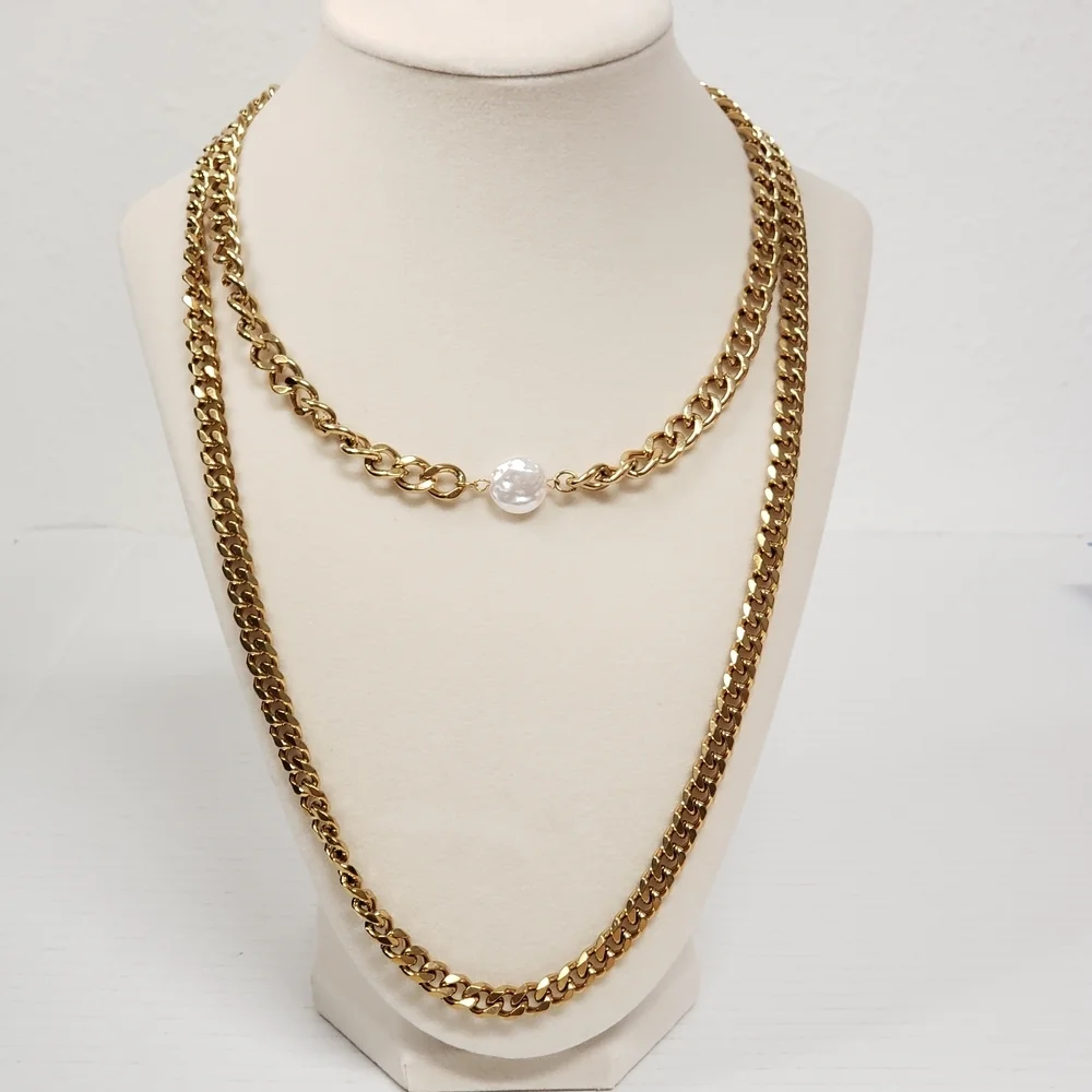 Authentic Louis Vuitton Gold Padlock W/unbranded Cuban Style Stainless Chain